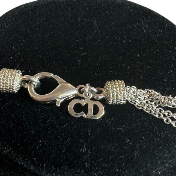 DIOR Multi-Chain Link Silver Choker Necklace and Small Rhinestone Charm Necklace - Picture 9 of 16